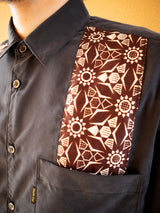 【Men's】Guayabera アフリカン長袖シャツ2サイズ/BLACKBROWN