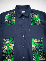 【Men's】Cubaアフリカン半袖シャツ／NAVY×GREEN