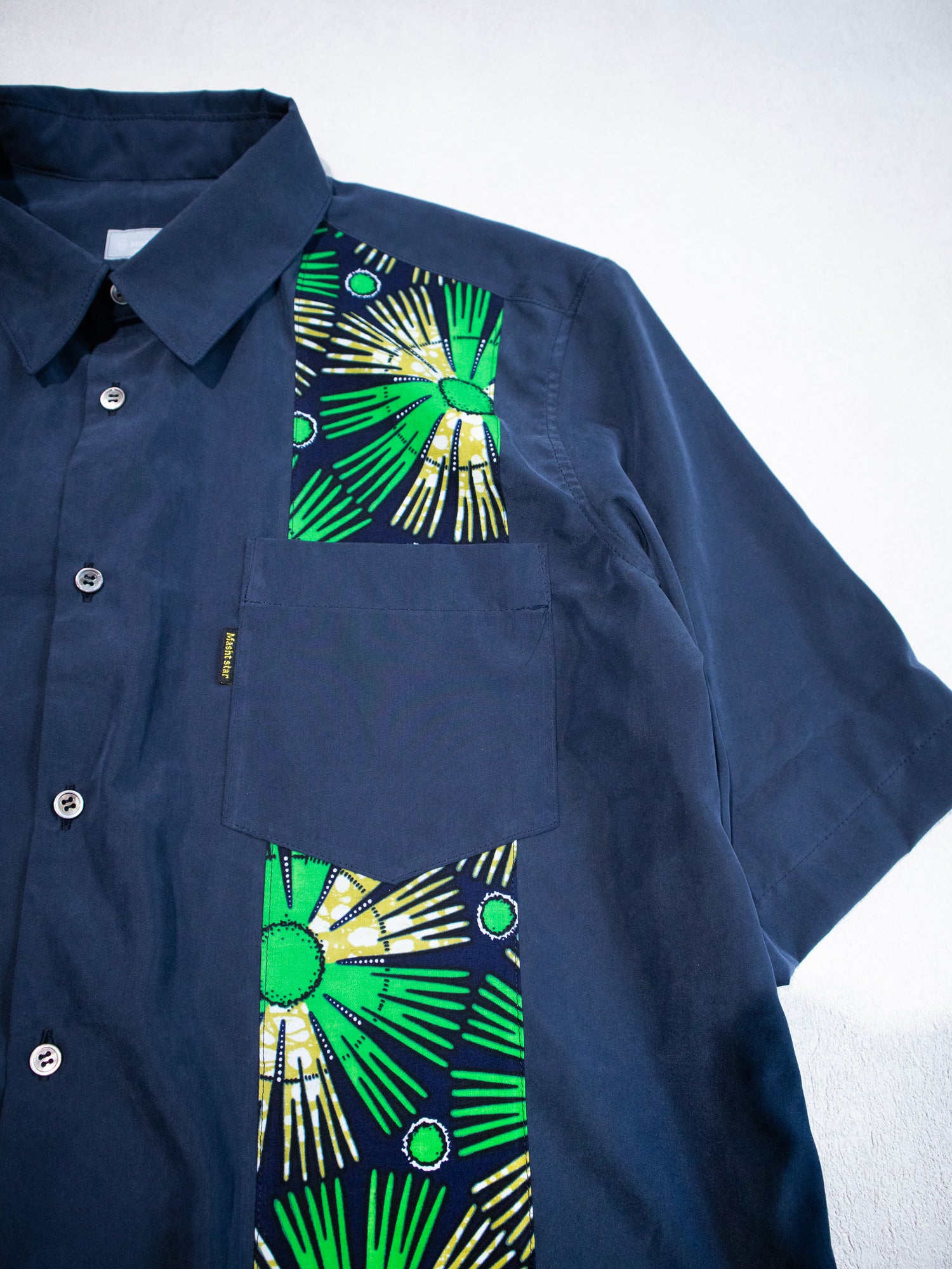 【Men's】Cubaアフリカン半袖シャツ／NAVY×GREEN