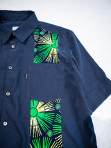 【Men's】Cubaアフリカン半袖シャツ／NAVY×GREEN