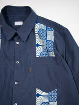 【Men's】Cubaアフリカン半袖シャツ／NAVY×BLUE