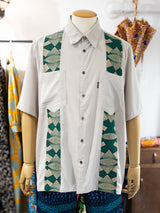 【Men's】Cubaアフリカン半袖シャツ／GRAY×GHGREEN