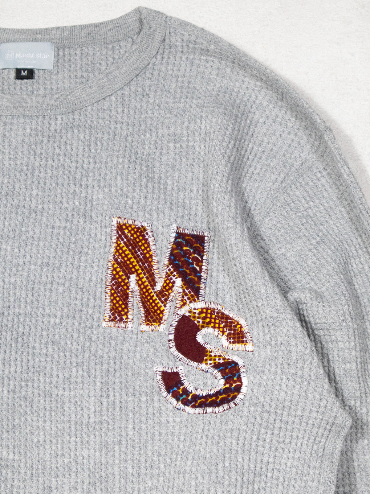 パッチワークMSサーマルロングTシャツ／GRAY・エンジ