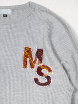 パッチワークMSサーマルロングTシャツ／GRAY・エンジ