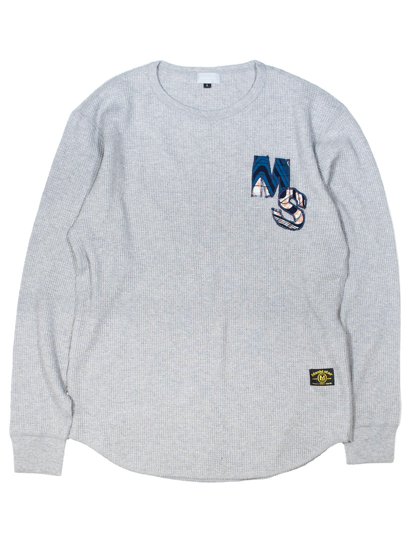 パッチワークMSサーマルロングTシャツ／GRAY・L