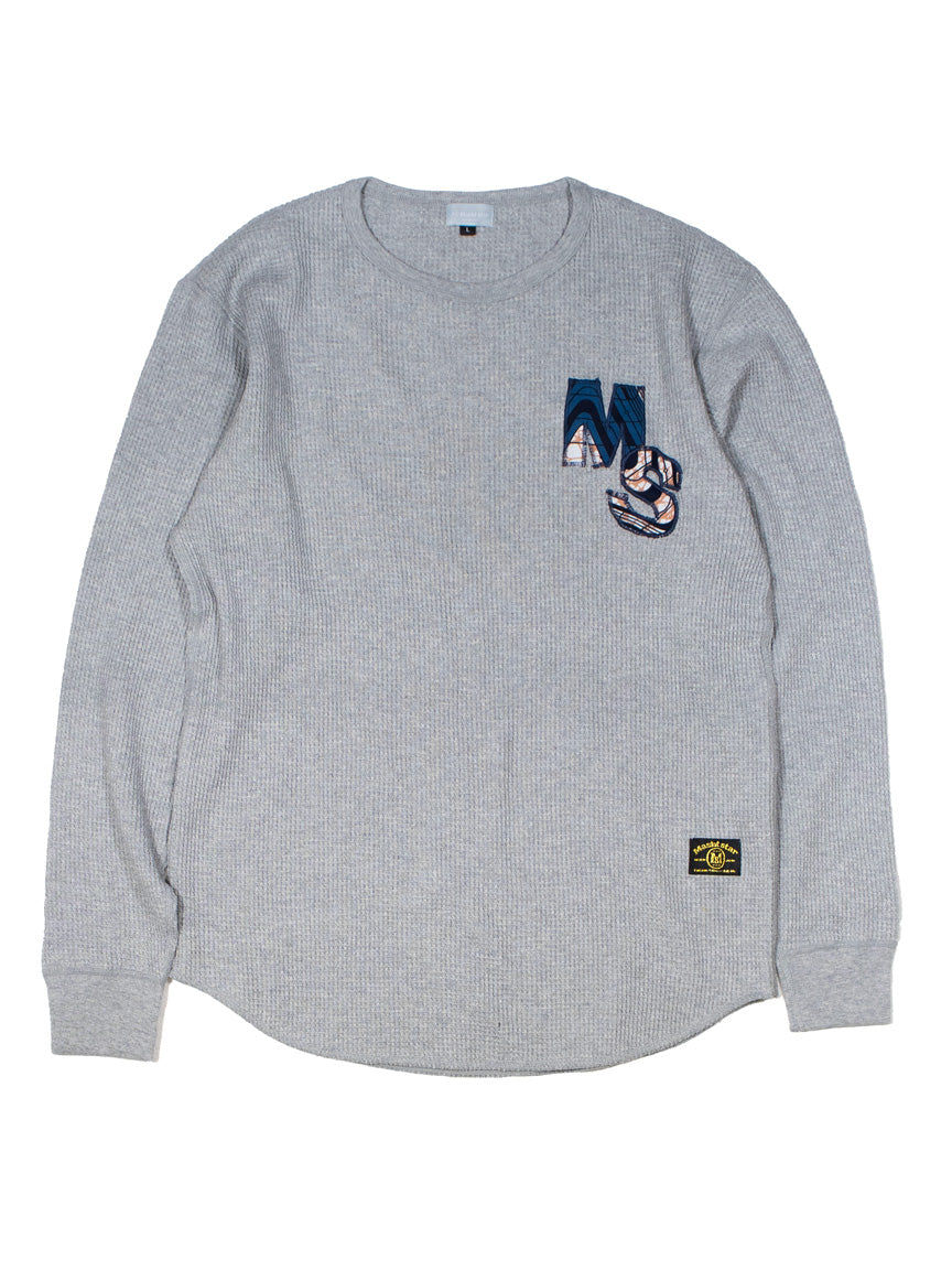 パッチワークMSサーマルロングTシャツ／GRAY・L