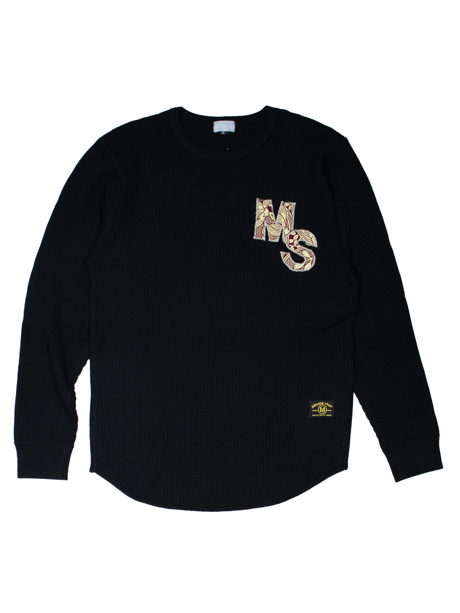 パッチワークMSサーマルロングTシャツ／BLACK.M
