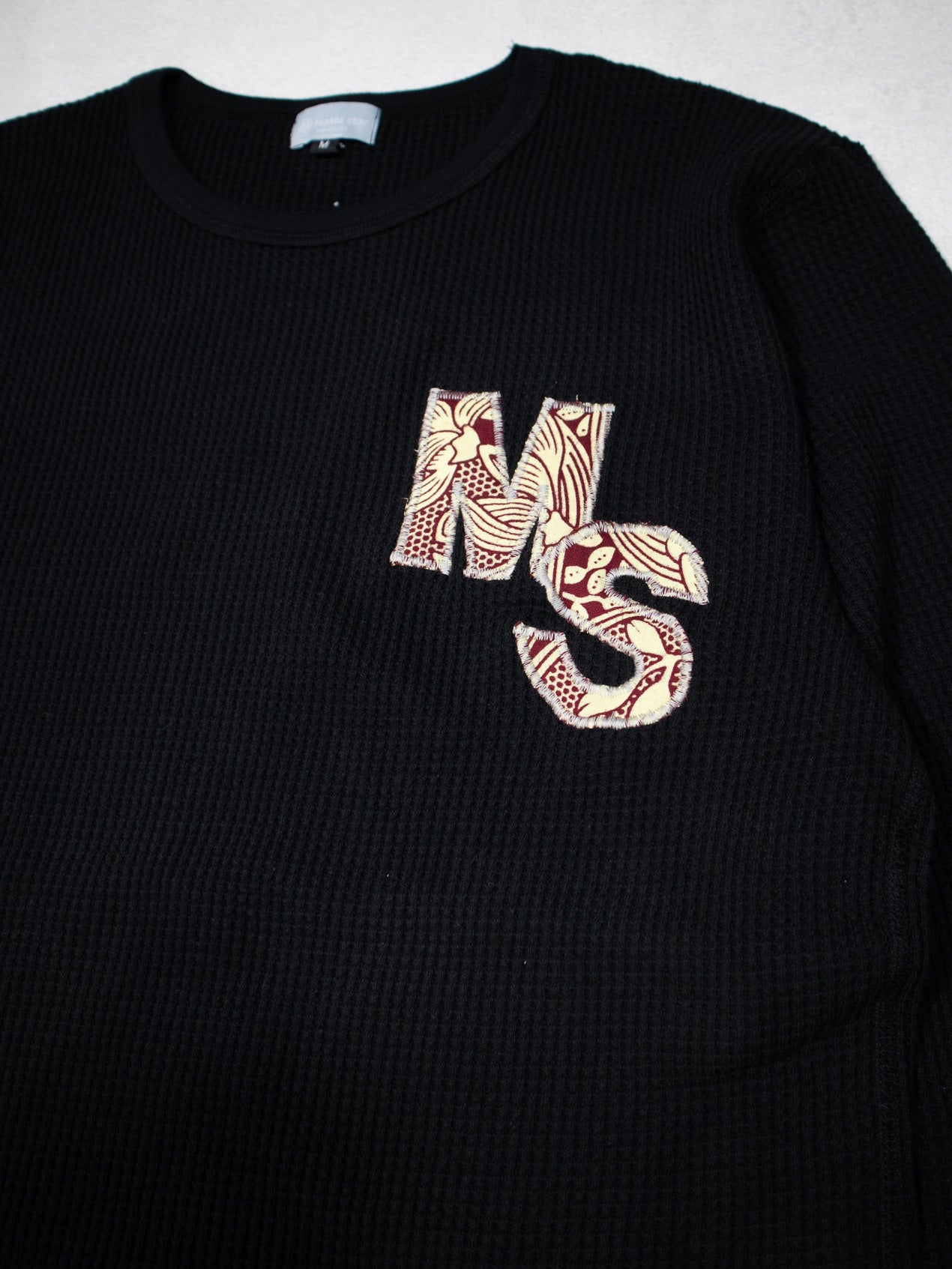 パッチワークMSサーマルロングTシャツ／BLACK.M