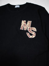 パッチワークMSサーマルロングTシャツ／BLACK.M