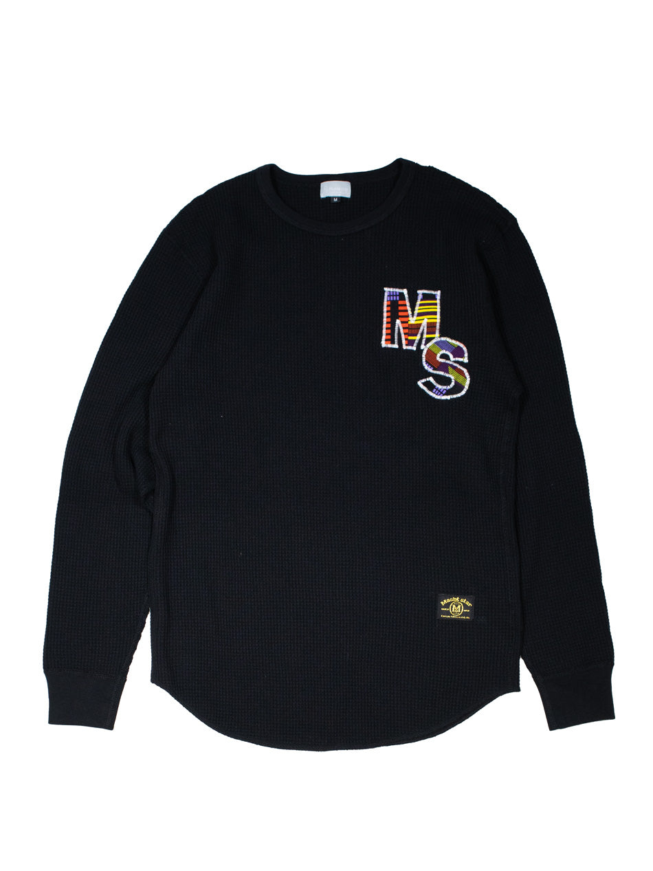 パッチワークMSサーマルロングTシャツ／BLACK.M2