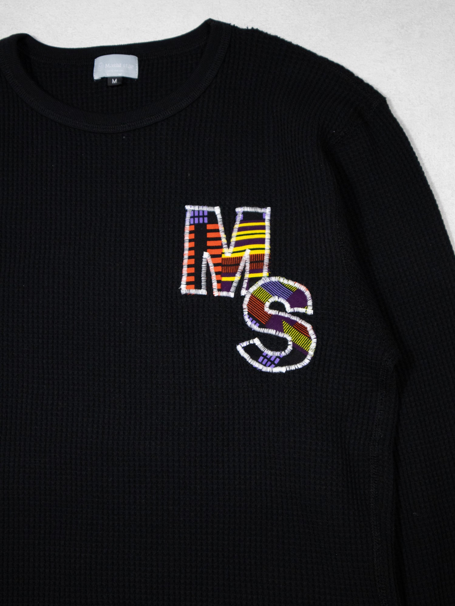 パッチワークMSサーマルロングTシャツ／BLACK.M2
