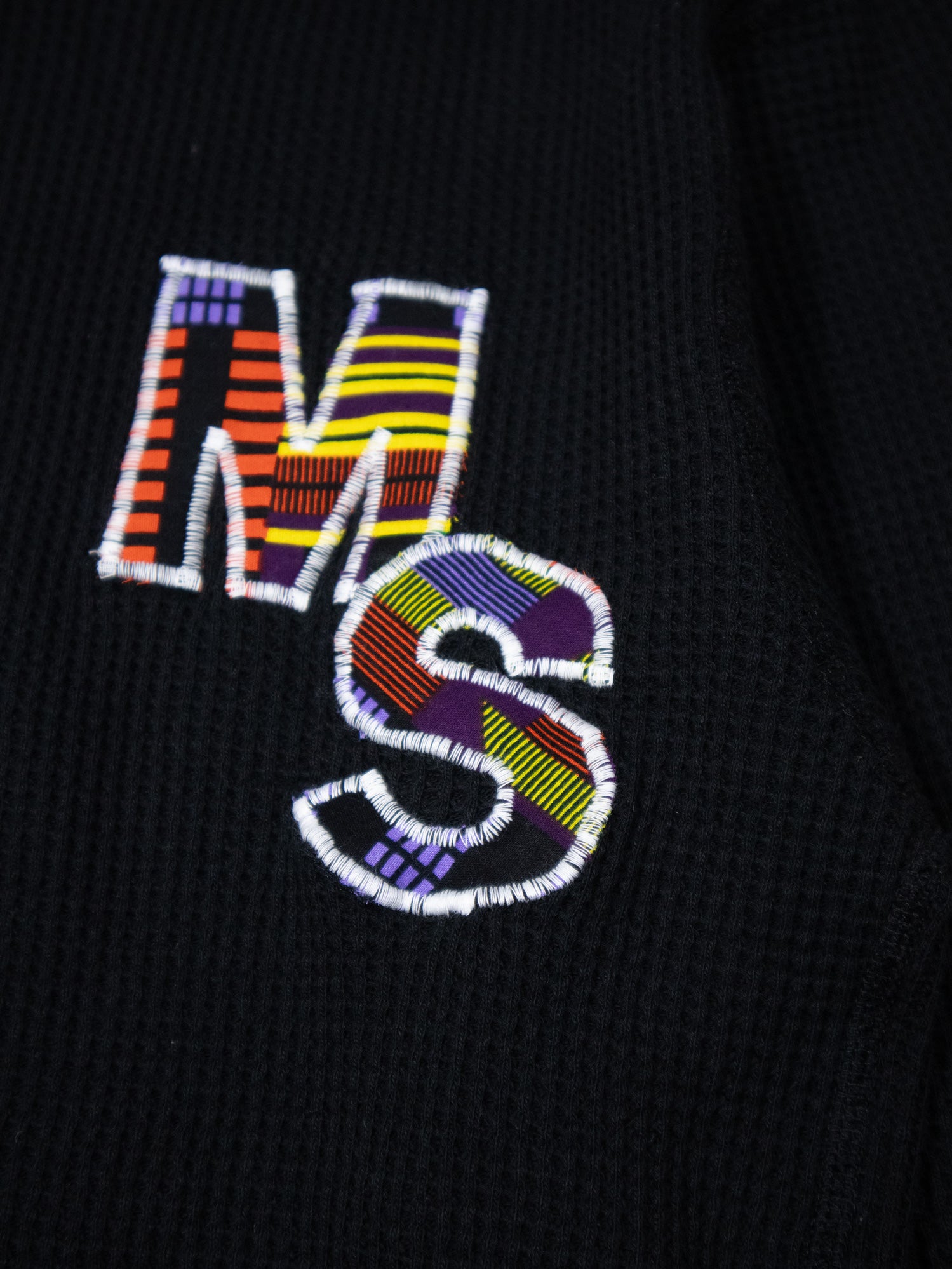 パッチワークMSサーマルロングTシャツ／BLACK.M2
