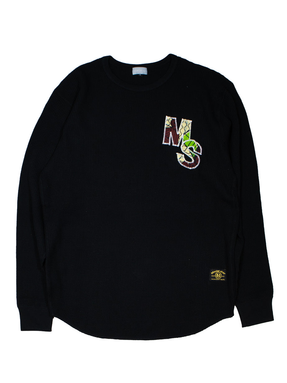 パッチワークMSサーマルロングTシャツ／BLACK.L