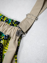 サスペンダーワンピースPATCHWORK／BEIGE・GREEN