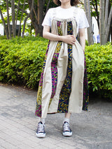 サスペンダーワンピースPATCHWORK／BEIGE・GREEN
