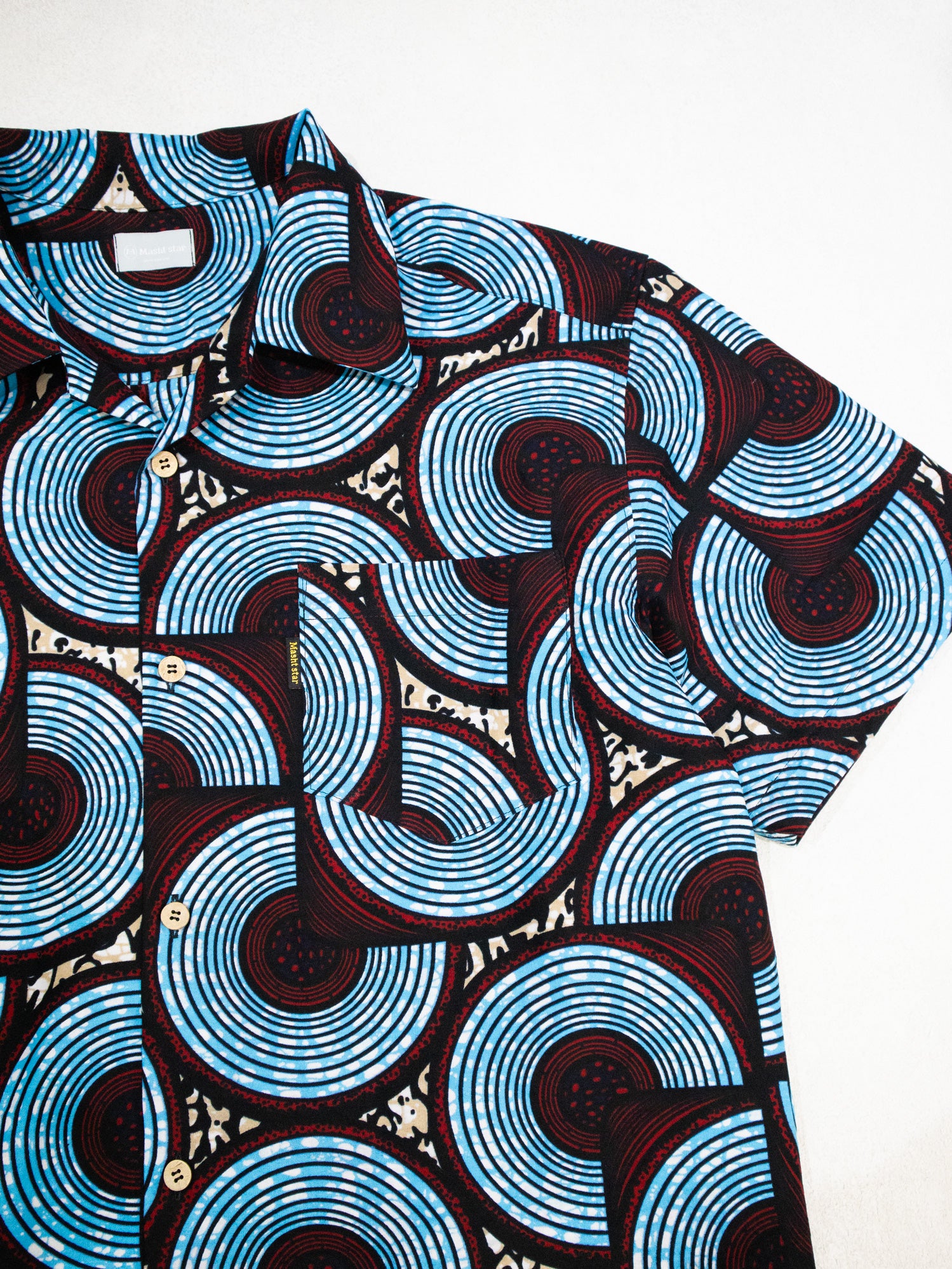 【Men's】アフリカンオープンカラーシャツ／BLUE
