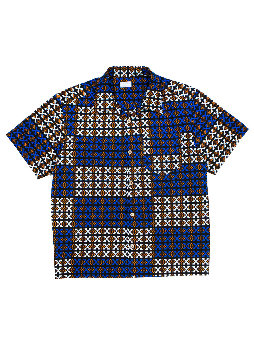 【Men's】アフリカンオープンカラーシャツ／WHITE&BLUEX