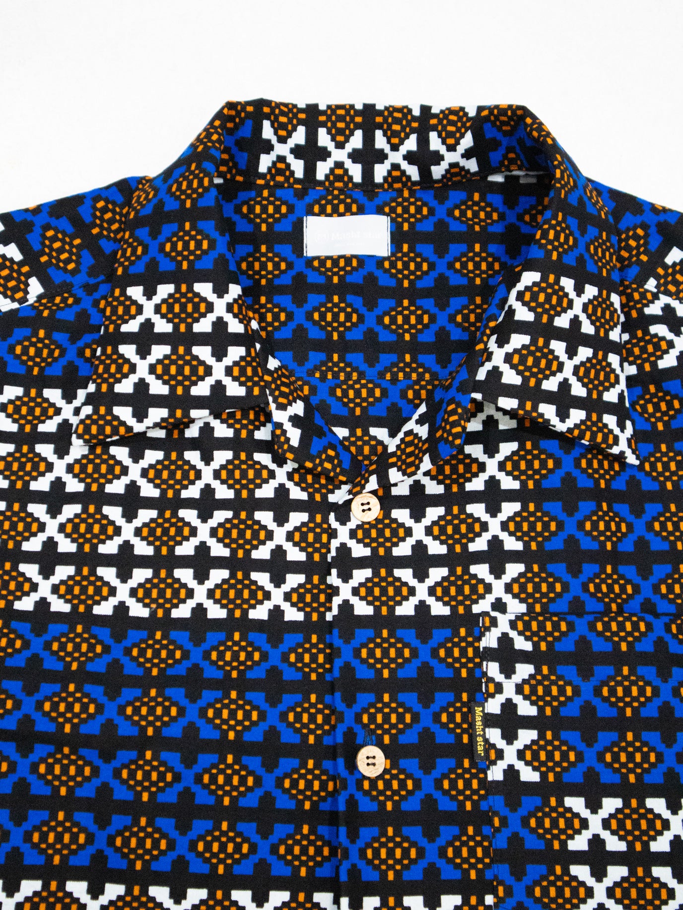 【Men's】アフリカンオープンカラーシャツ／WHITE&BLUEX