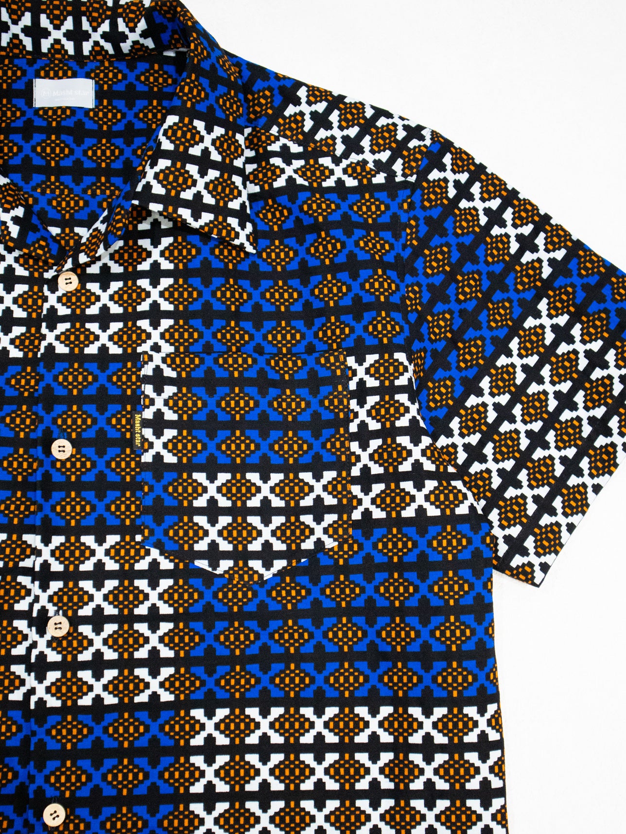 【Men's】アフリカンオープンカラーシャツ／WHITE&BLUEX