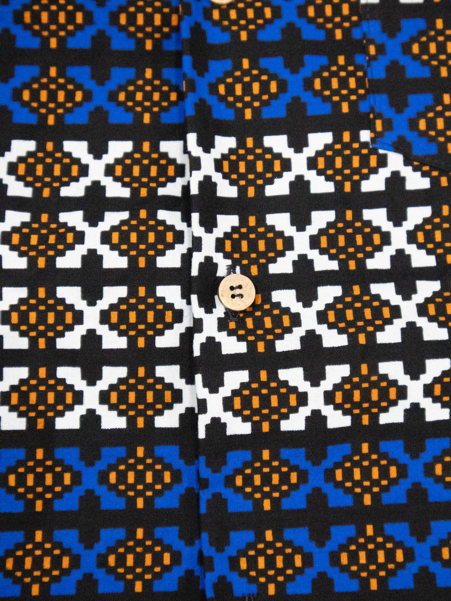 【Men's】アフリカンオープンカラーシャツ／WHITE&BLUEX