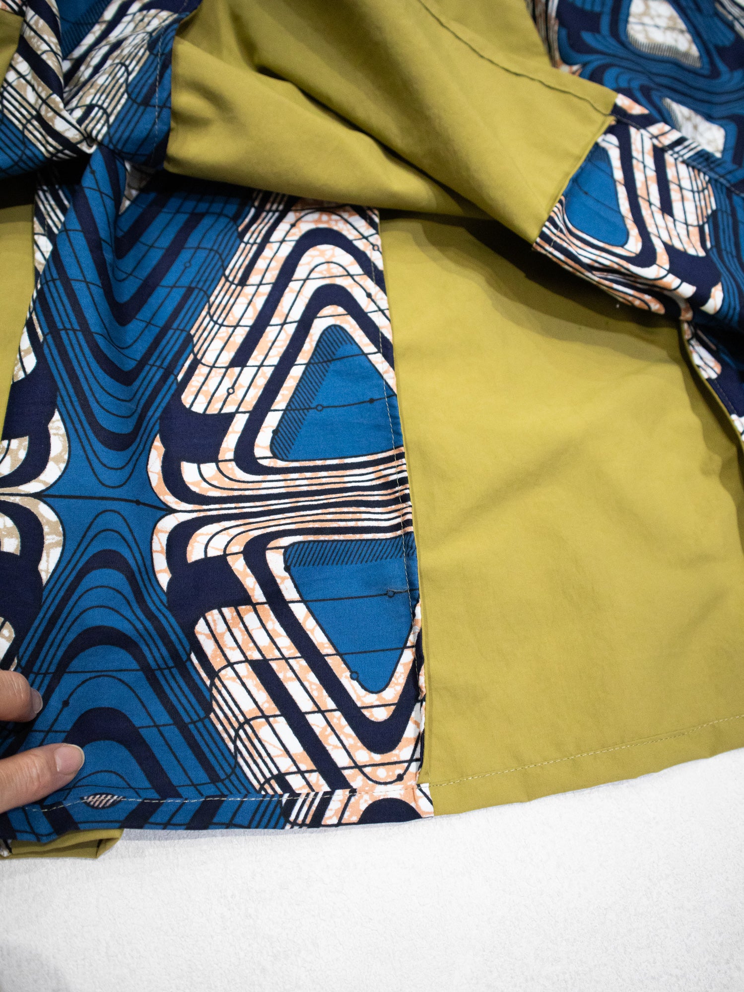 撥水サスペンダーワンピースPATCHWORK／KAH・BLUE