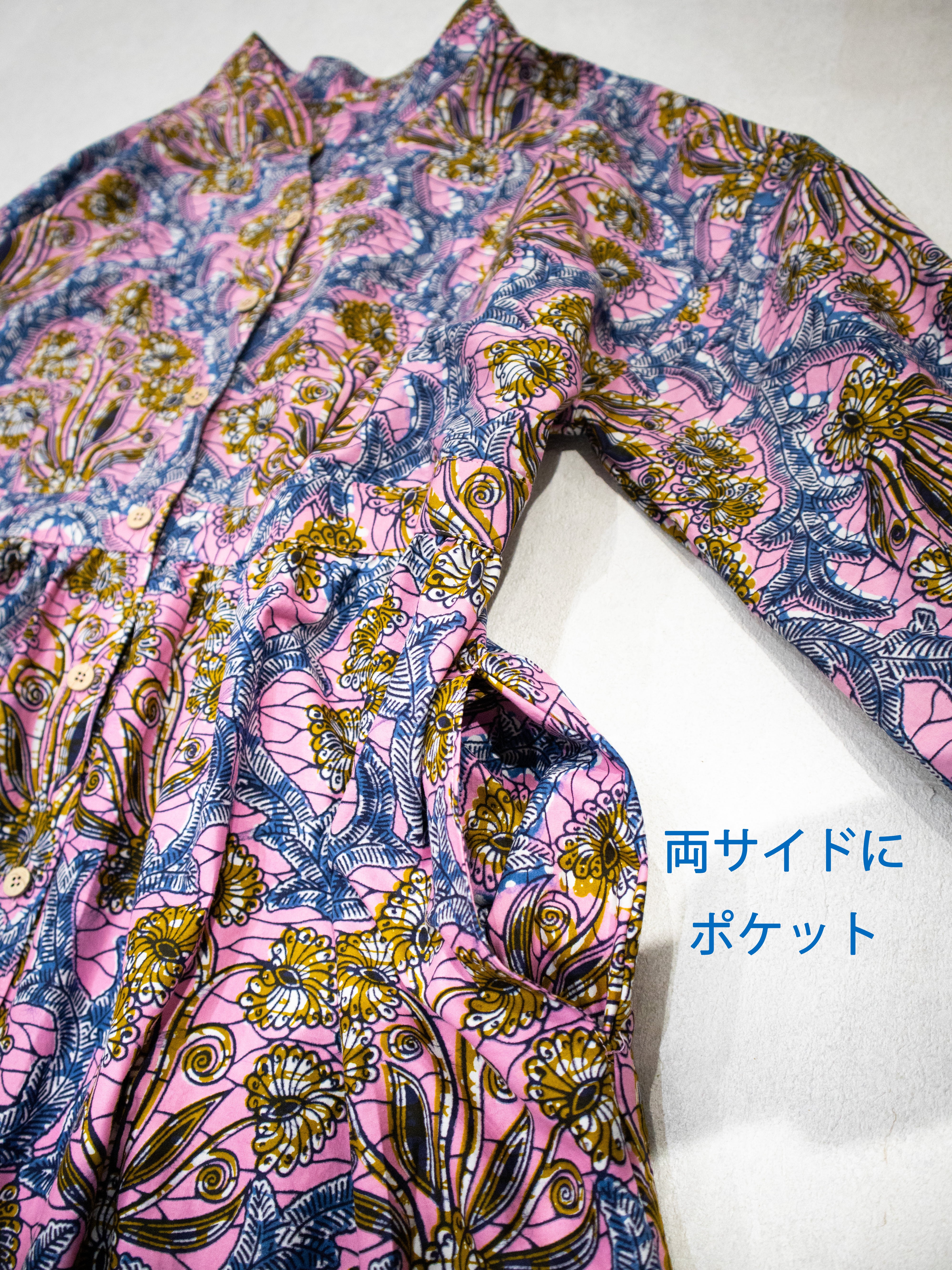 ビショップ８スリーブ前開きワンピース／PINK FLOWER