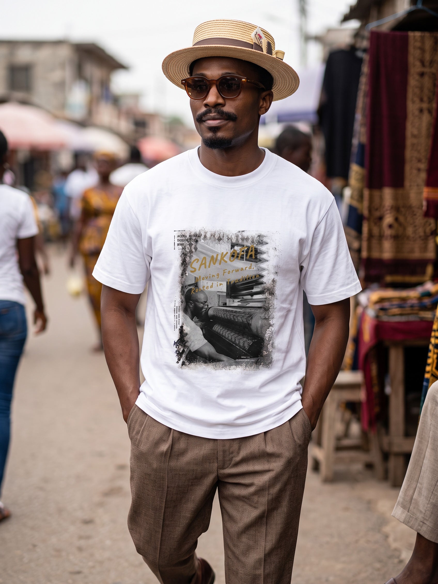 SANKOFAガーナフォトvintage風Tシャツ／OFF WHITE