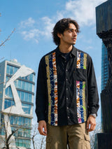 PATCHWORKパウダー長袖シャツ L size／BLACK