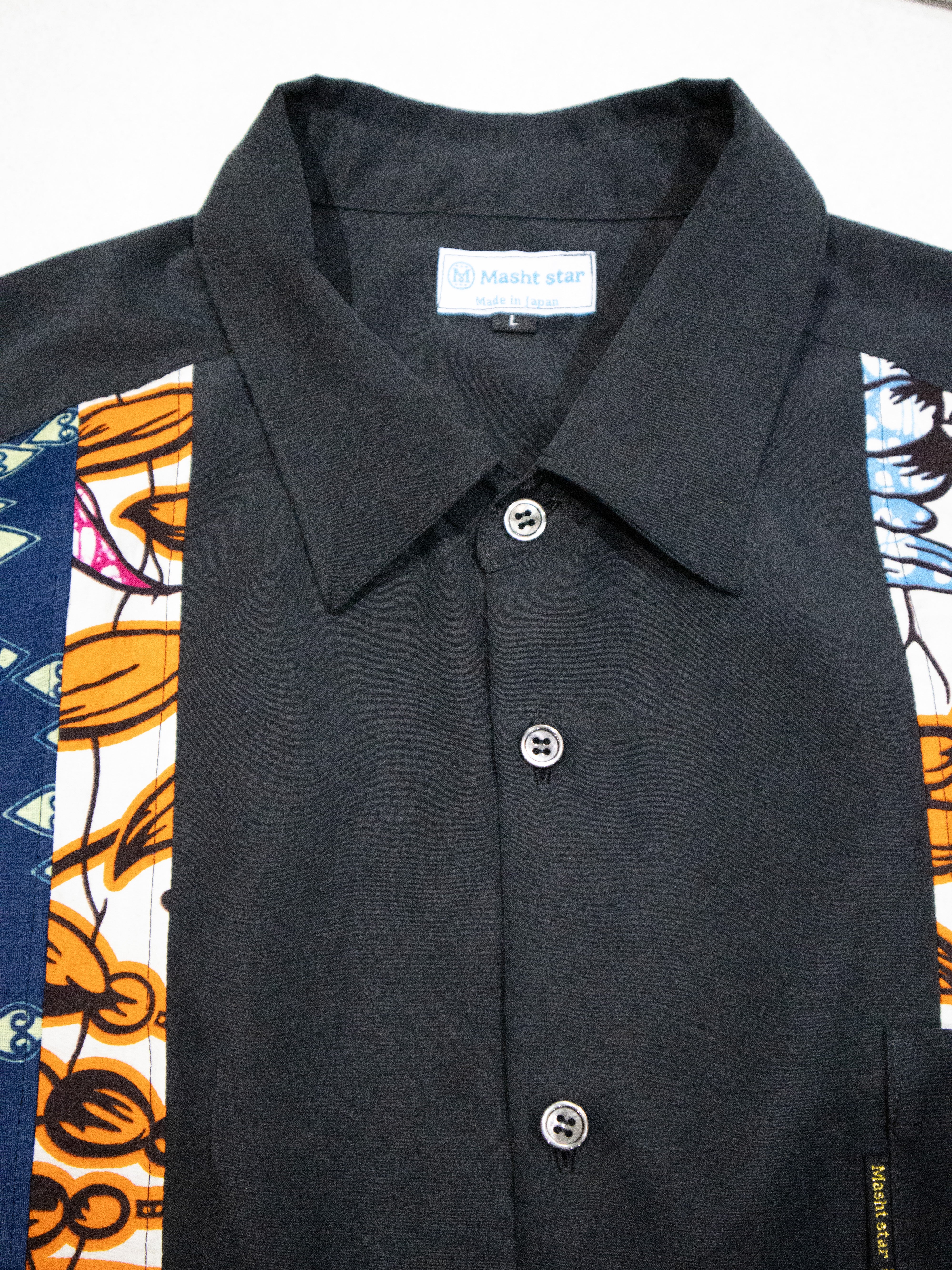 PATCHWORKパウダー長袖シャツ L size／BLACK