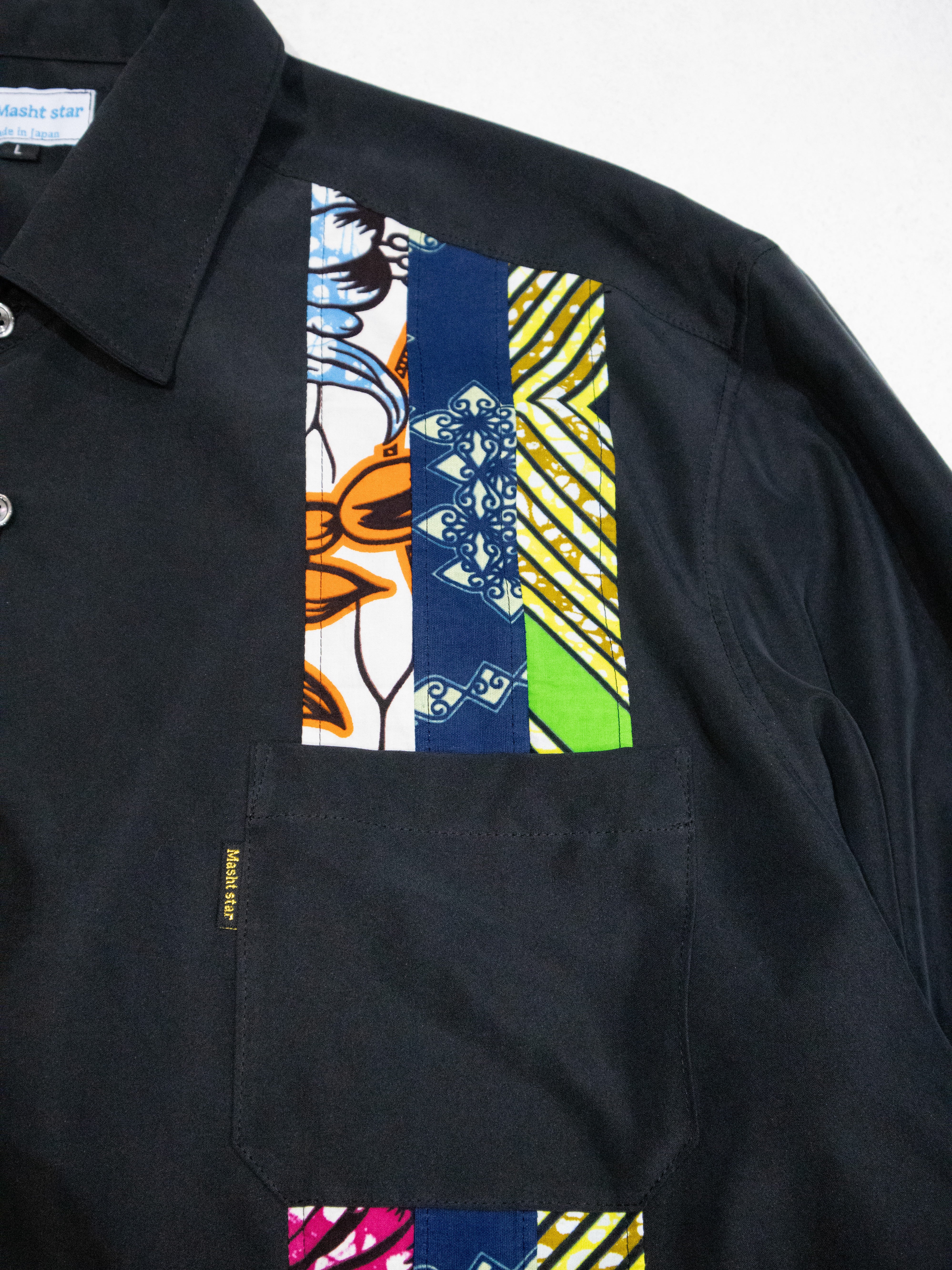 PATCHWORKパウダー長袖シャツ L size／BLACK