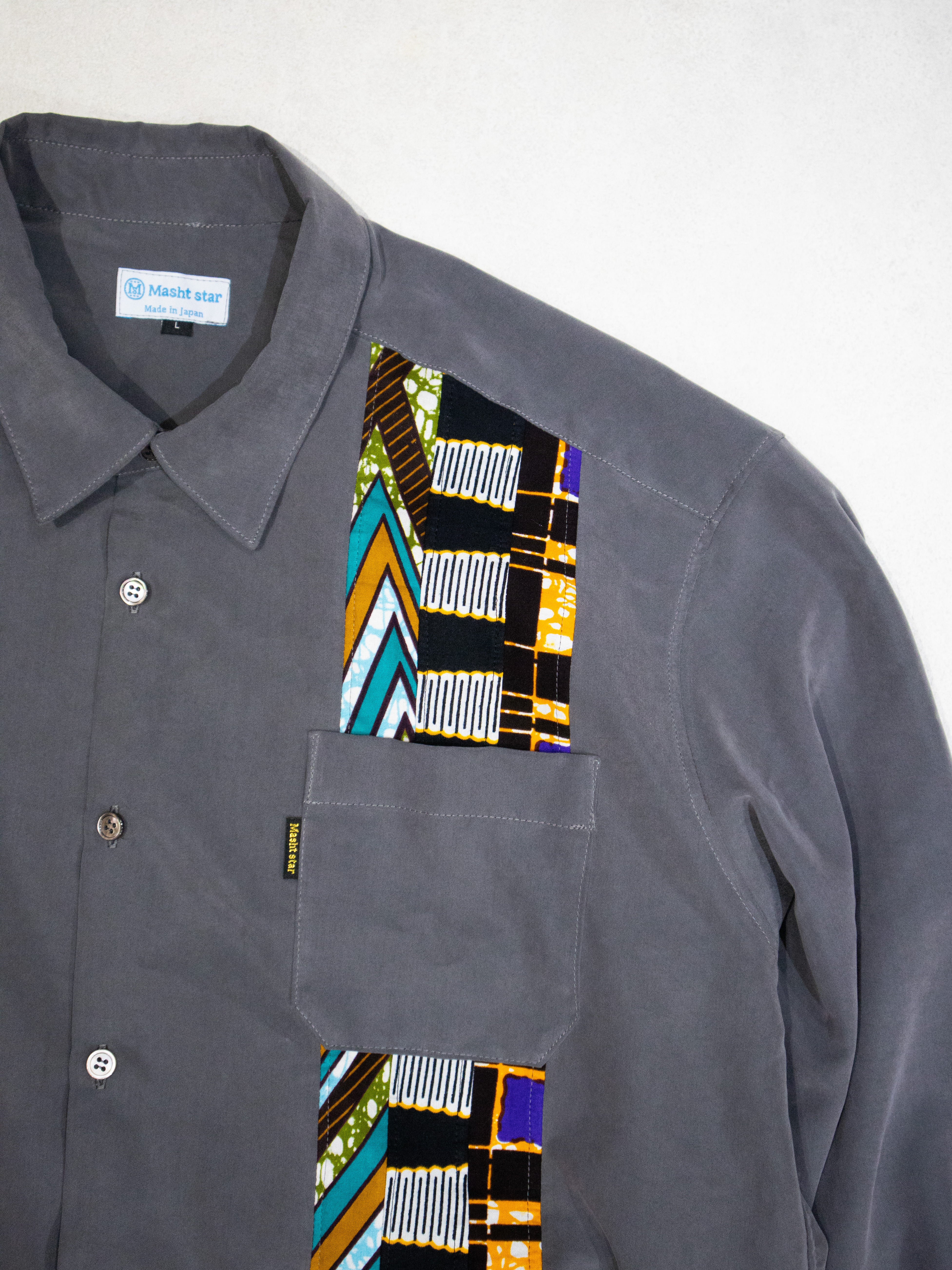PATCHWORKパウダー長袖シャツ L size／GRAY