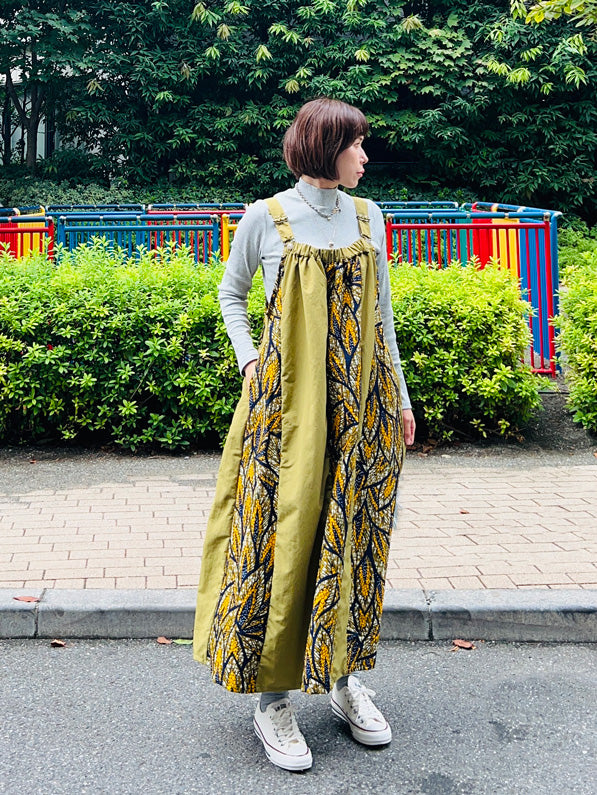 撥水サスペンダーワンピースPATCHWORK／KAH・GOLD