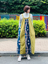 撥水サスペンダーワンピースPATCHWORK／KAH・BLUE