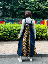 撥水サスペンダーワンピースPATCHWORK／NVY・ACORN