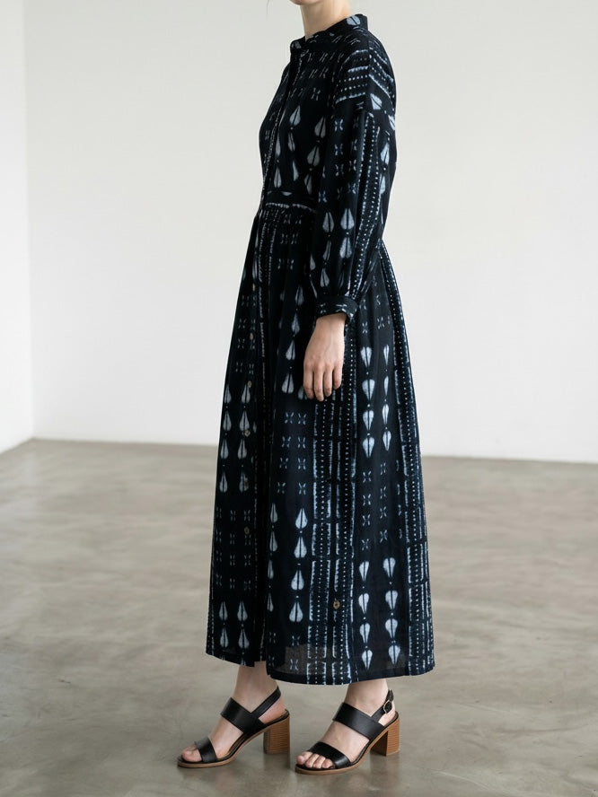 ビショップ８スリーブ前開きワンピース／INDIGO DYE