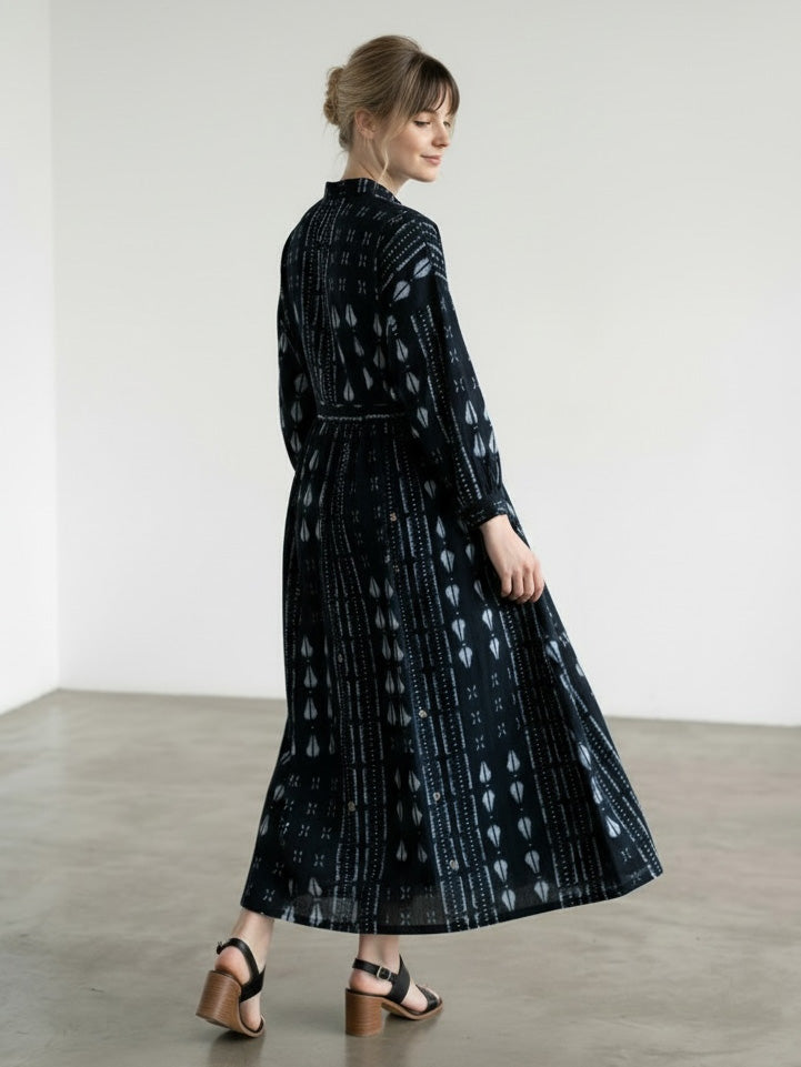 ビショップ８スリーブ前開きワンピース／INDIGO DYE