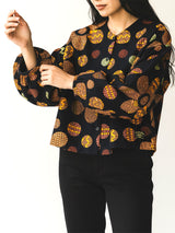 裏地付きノーカラージャケットシャツ／BLACKFROWER