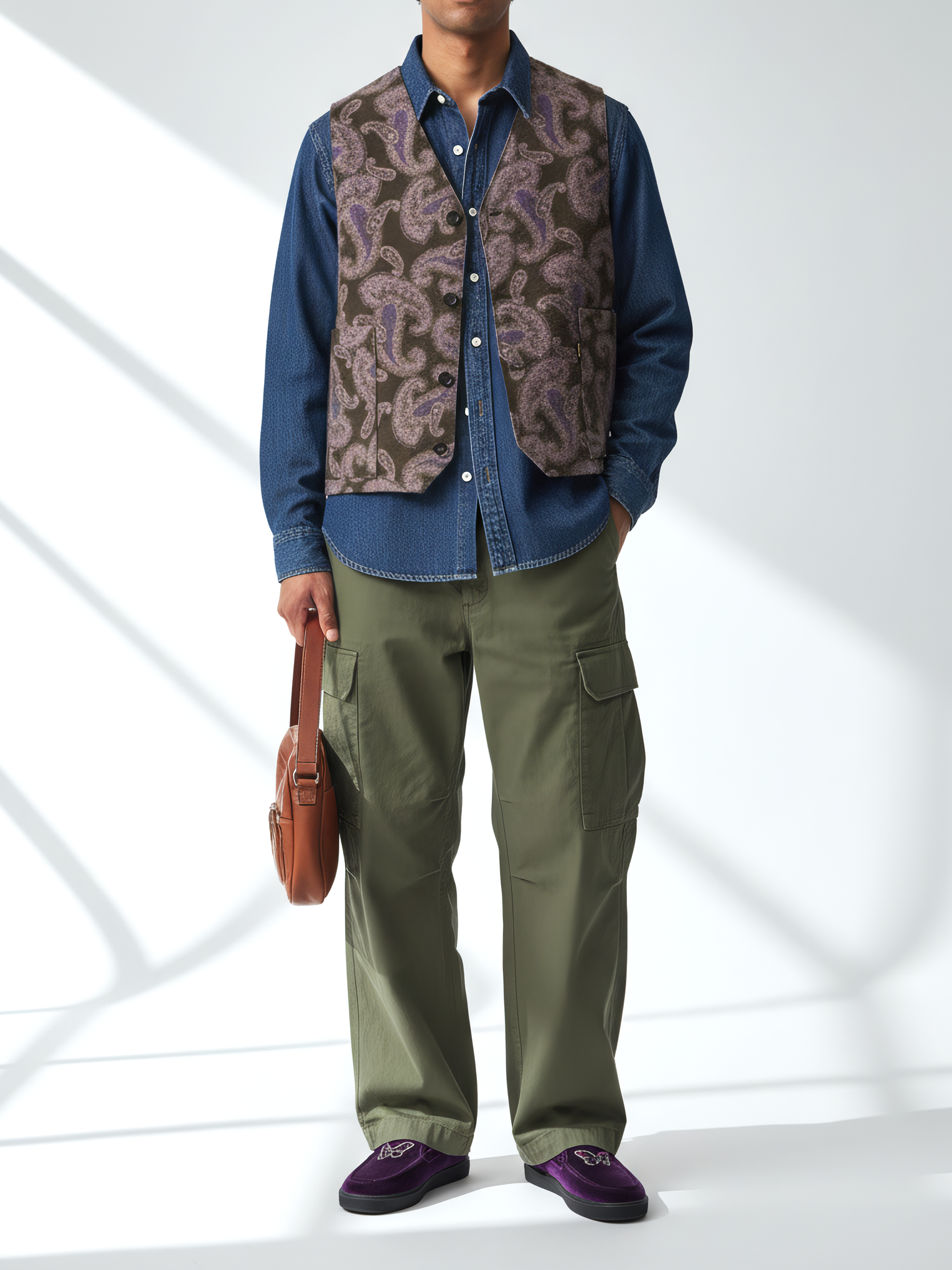 イタリア製ジャガード織VEST／BROWNPURPLE