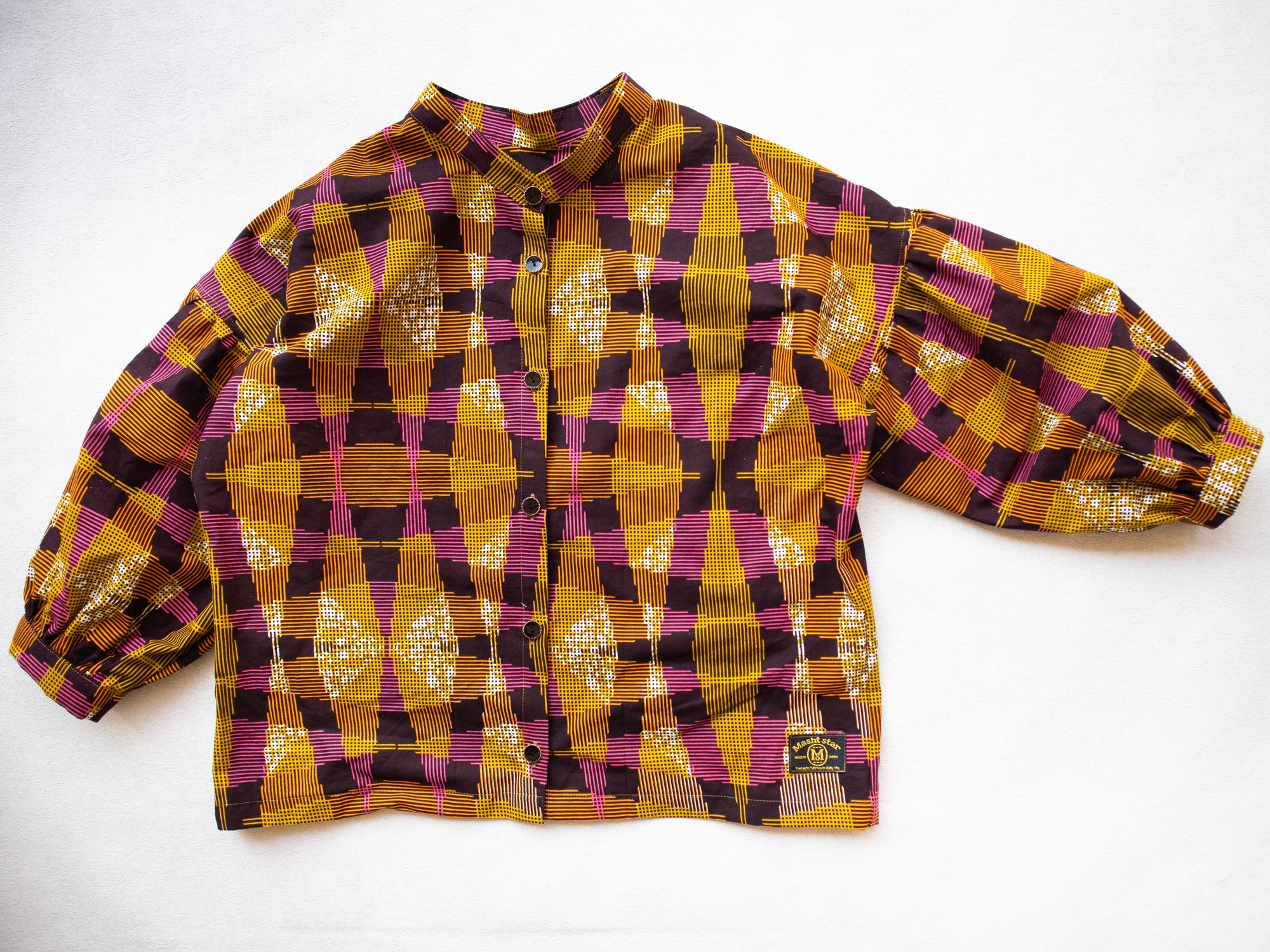 ドロップショルダーパフトップス／pinkcheck[セットアップ可商品]
