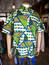 ビッグシルエット半袖アフリカンシャツ／GHABLUE