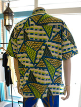 ビッグシルエット半袖アフリカンシャツ／GHABLUE